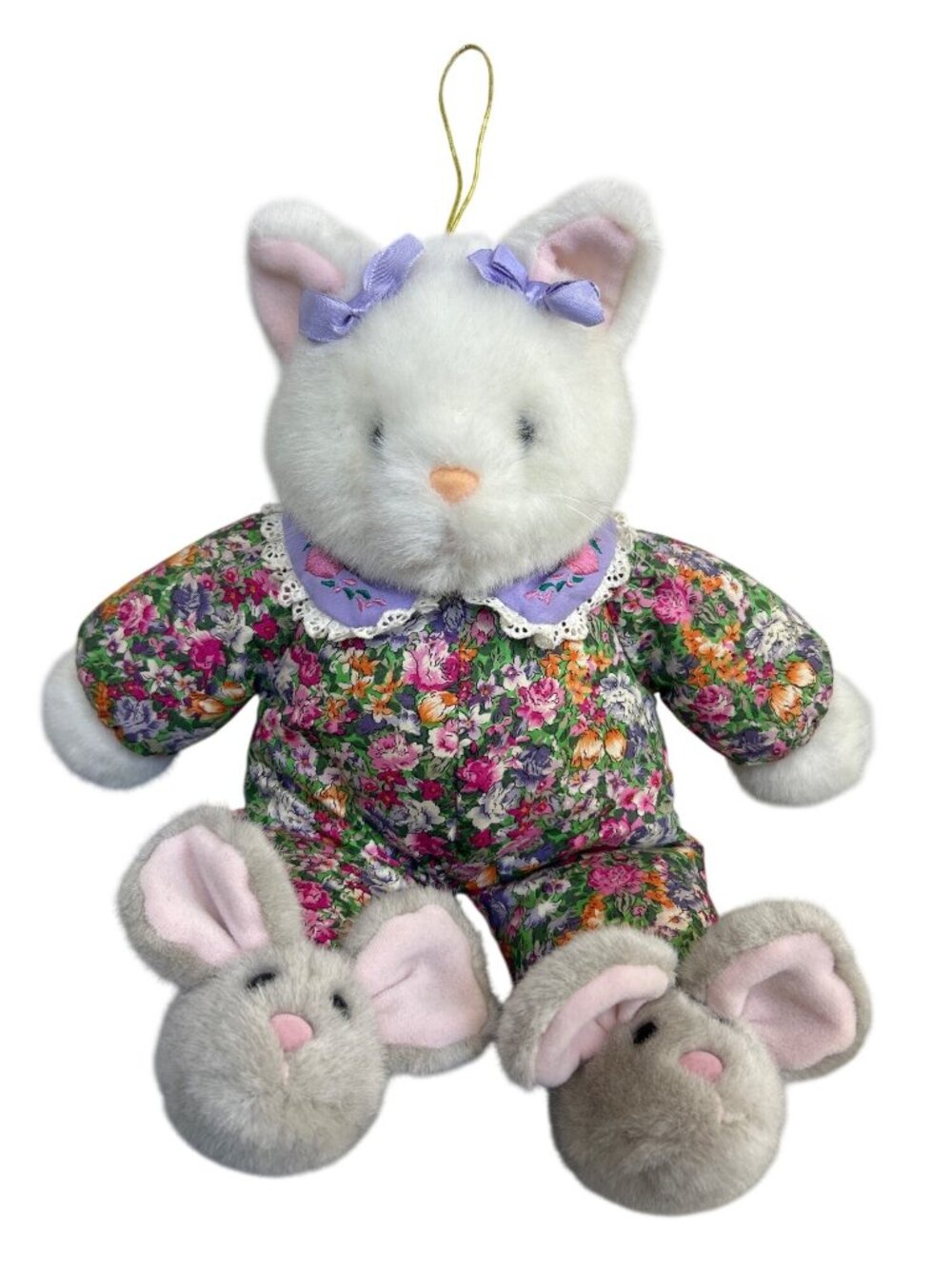 Vintage 90s Plush Creations Inc. Cat Mouse Slippers Plush Stuffed Animal